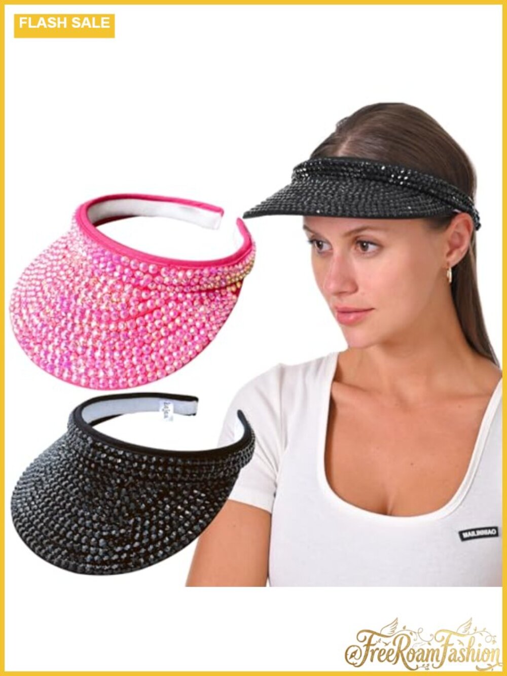 2 Pack Rhinestone Clip On Visor Hats Sparkly Sun Visors Sports Golf Beach